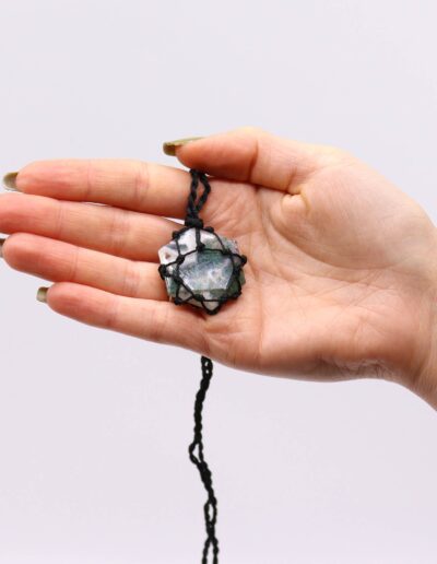 Moss Agate Laced Gemstone Hexagon Pendant