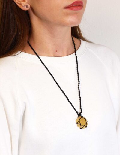 Yellow Quartz Laced Gemstone Hexagon Pendant