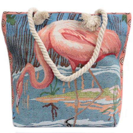 Pink Flamingo Rope Handle Bag