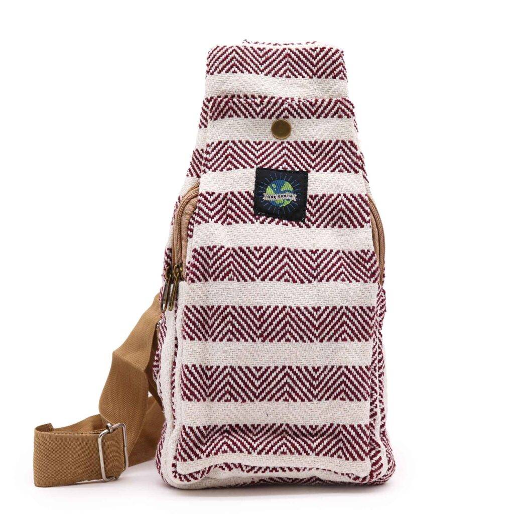 Burgundy and White Cross Body Bag Natural Cotton