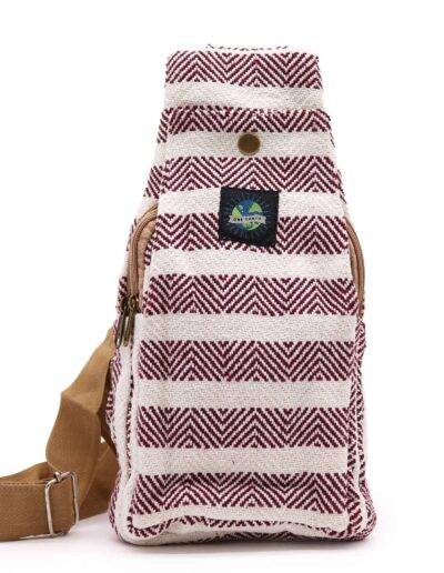 Burgundy and White Cross Body Bag Natural Cotton
