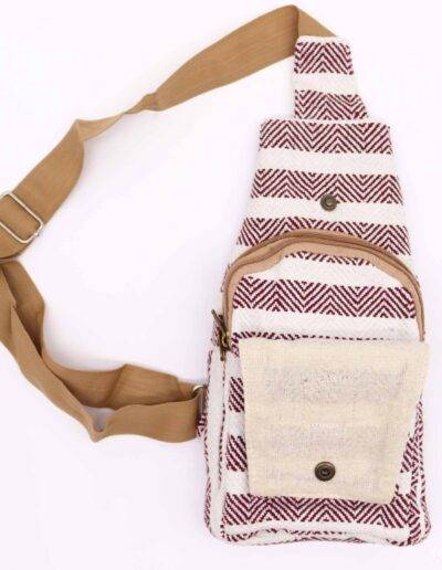 Burgundy and White Cross Body Bag Natural Cotton