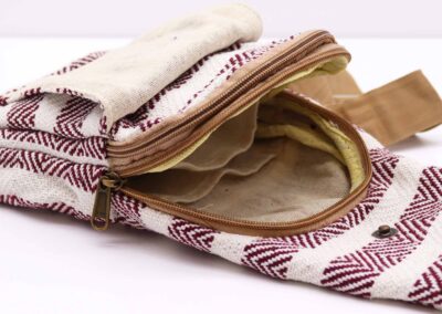 Burgundy and White Cross Body Bag Natural Cotton