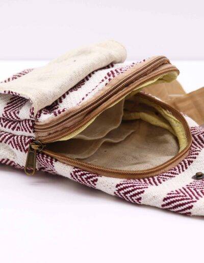 Burgundy and White Cross Body Bag Natural Cotton