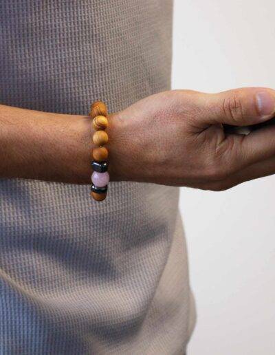 Cedarwood Heart Chakra Bangle with Rose Quartz