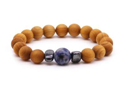 Cedarwood Throat Chakra Bangle with Sodalite