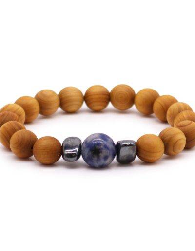 Cedarwood Throat Chakra Bangle with Sodalite