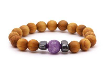 Cedarwood Third Eye Chakra Bangle with Amethyst