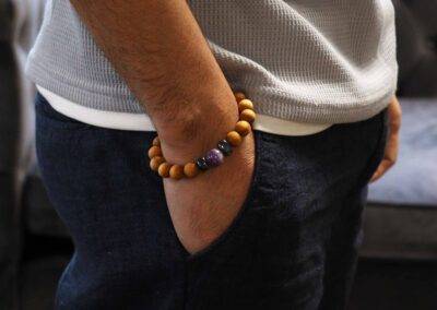 Cedarwood Third Eye Chakra Bangle with Amethyst