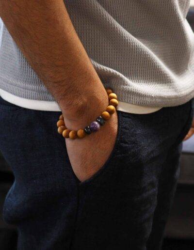 Cedarwood Third Eye Chakra Bangle with Amethyst