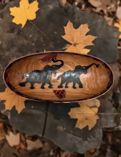 African Elephant Design Wooden Tray