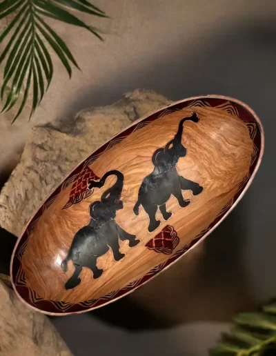 African Elephant Design Wooden Tray