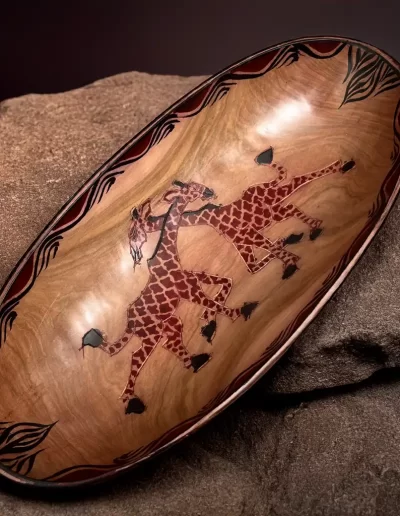 African Giraffe Design Wooden Tray