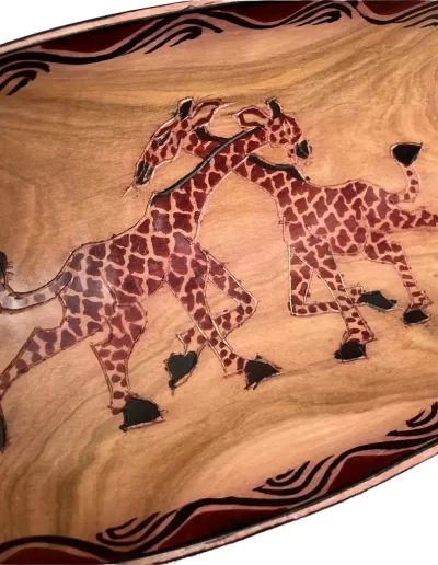 African Giraffe Design Wooden Tray