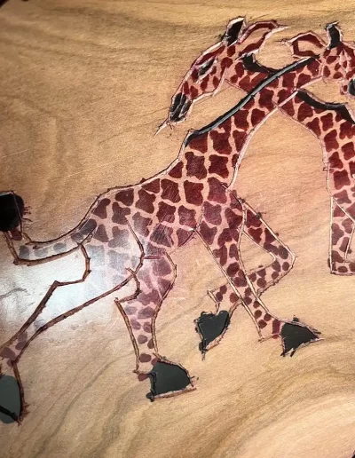 African Giraffe Design Wooden Tray