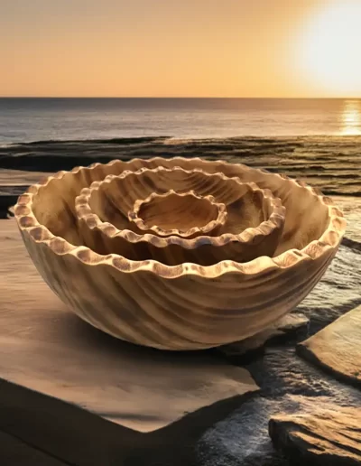 Scallop Wavy Edge Small Wooden Bowl