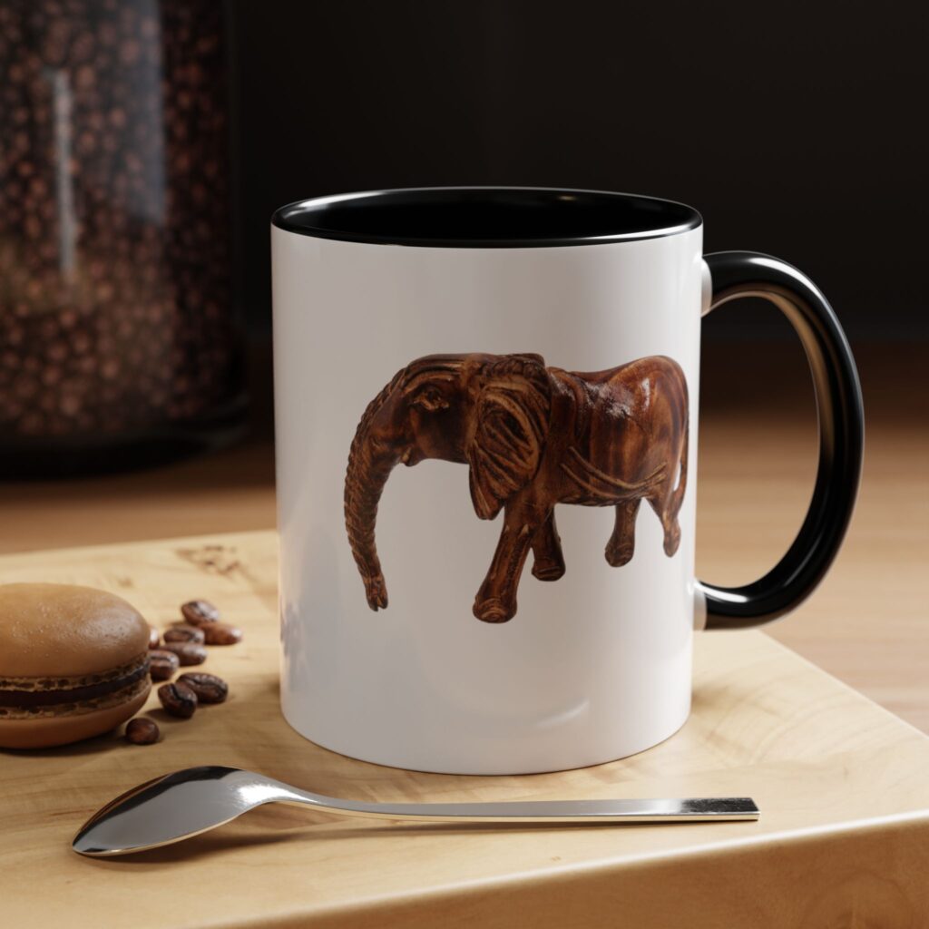 Whimsical Elephant Accent Coffee Mug Black