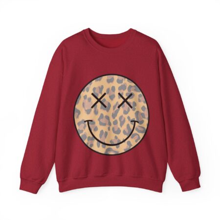 Leopard Smile Crewneck Sweatshirt — Leopard Print X-Eyes Smiley Graphic