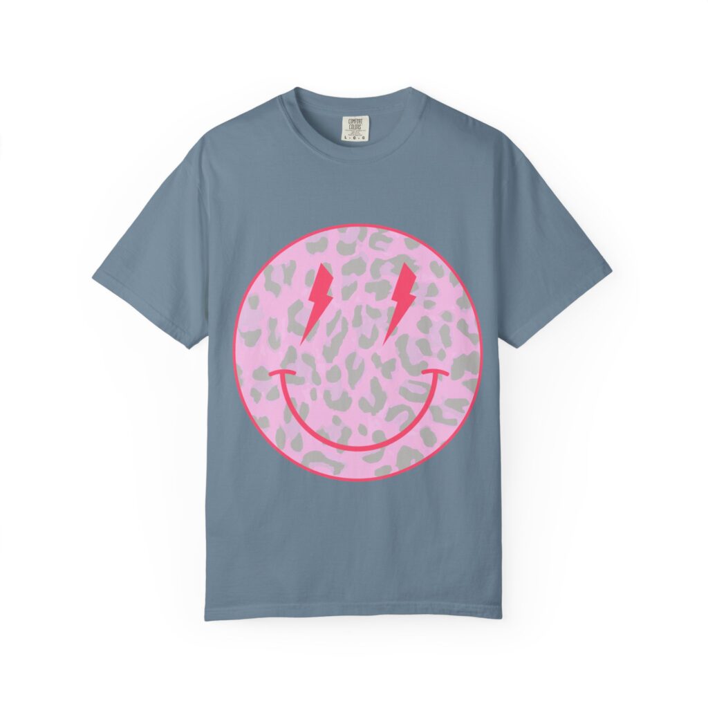 Smiley Leopard Lightning T-Shirt pink retro smiley face tee