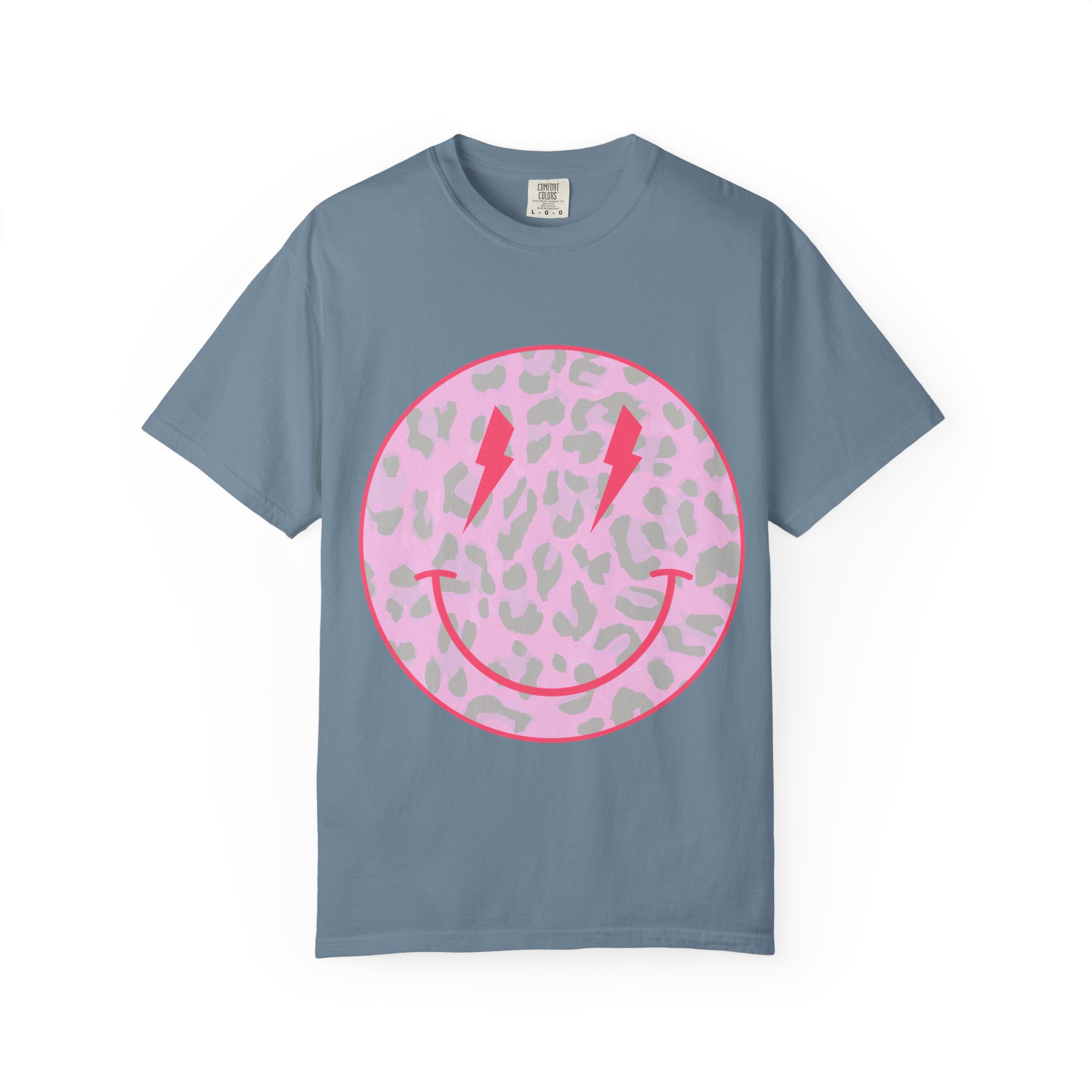Smiley Leopard Lightning T-Shirt pink retro smiley face tee