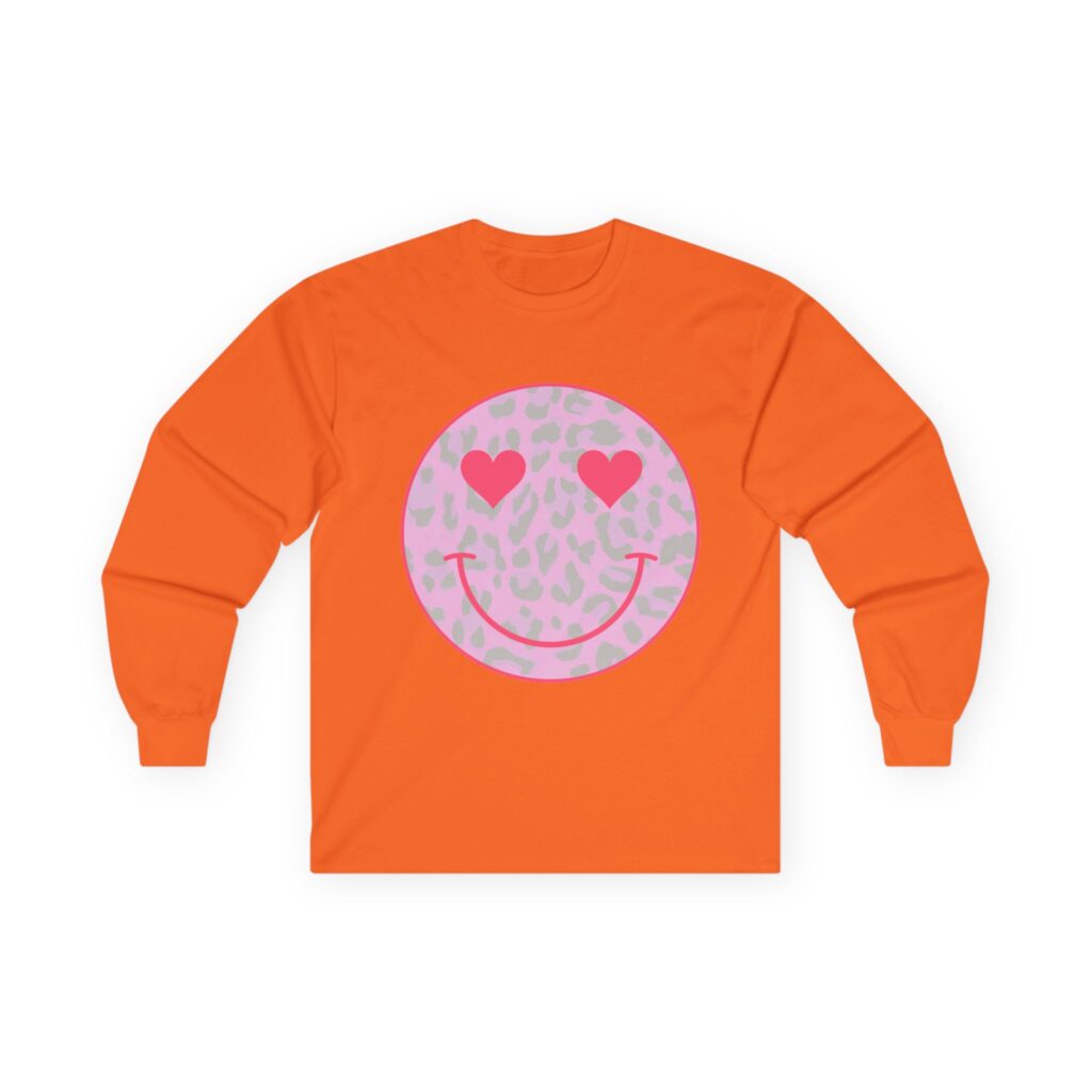 Pink Leopard Heart Eyes Smiley Long Sleeve Tee