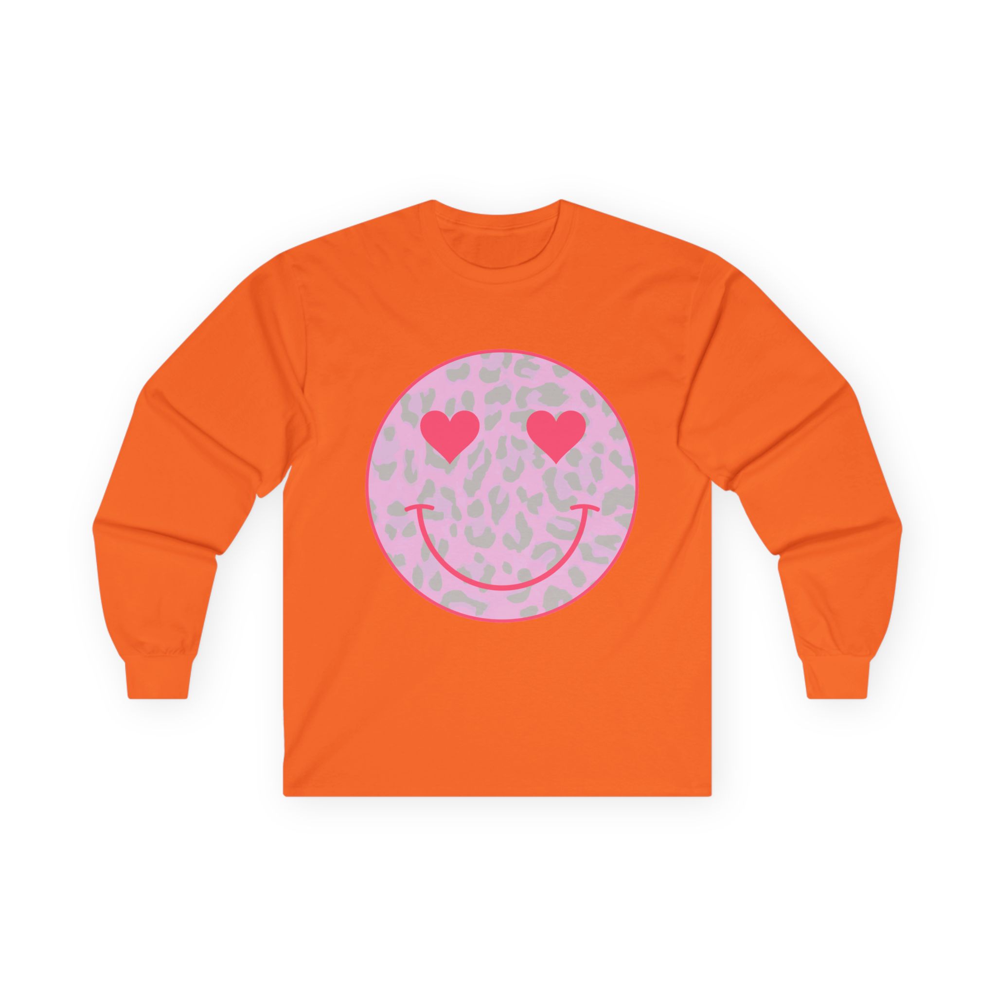 Pink Leopard Heart Eyes Smiley Long Sleeve Tee