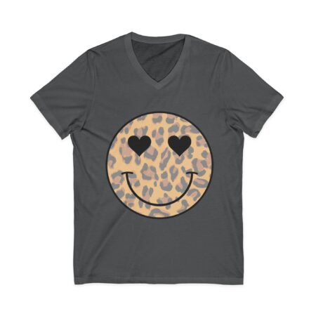 Leopard heart-eyes smiley V-neck graphic T-shirt