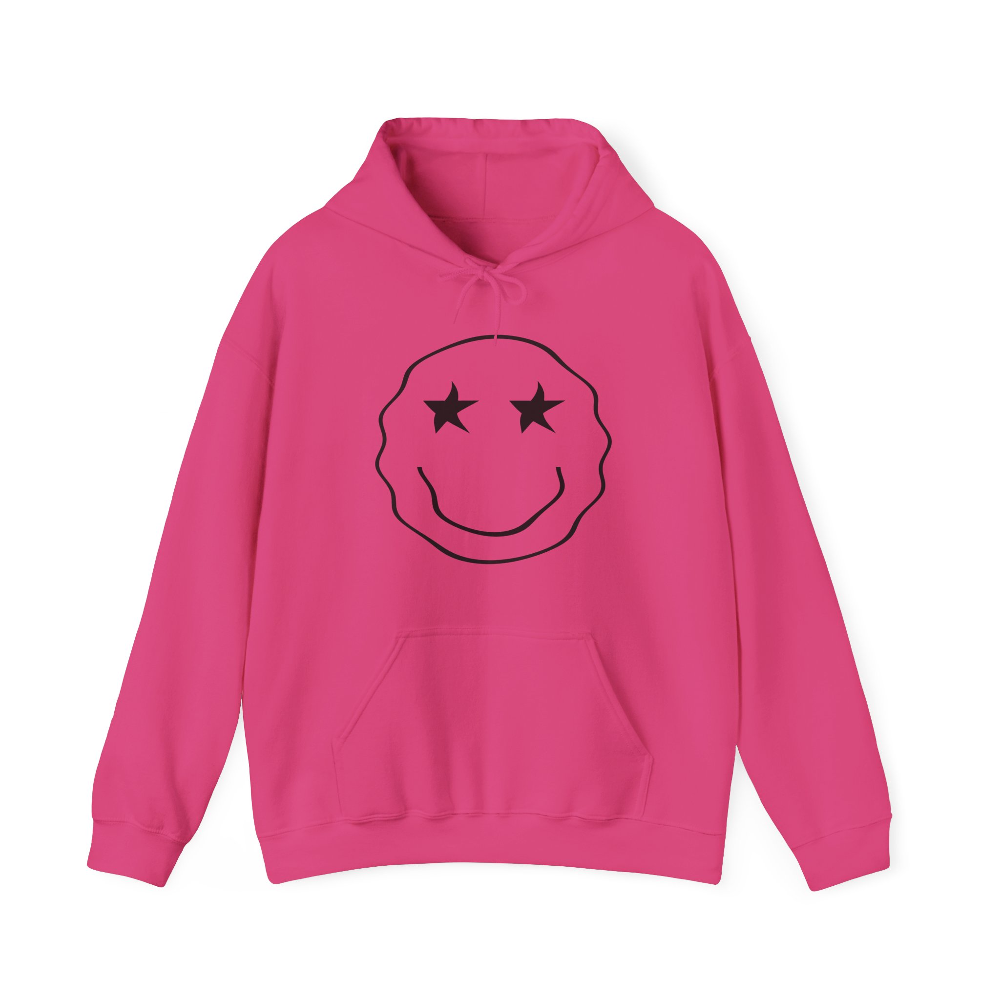 Smiley Star-Eye Hoodie with distressed grunge smiley face graphic
