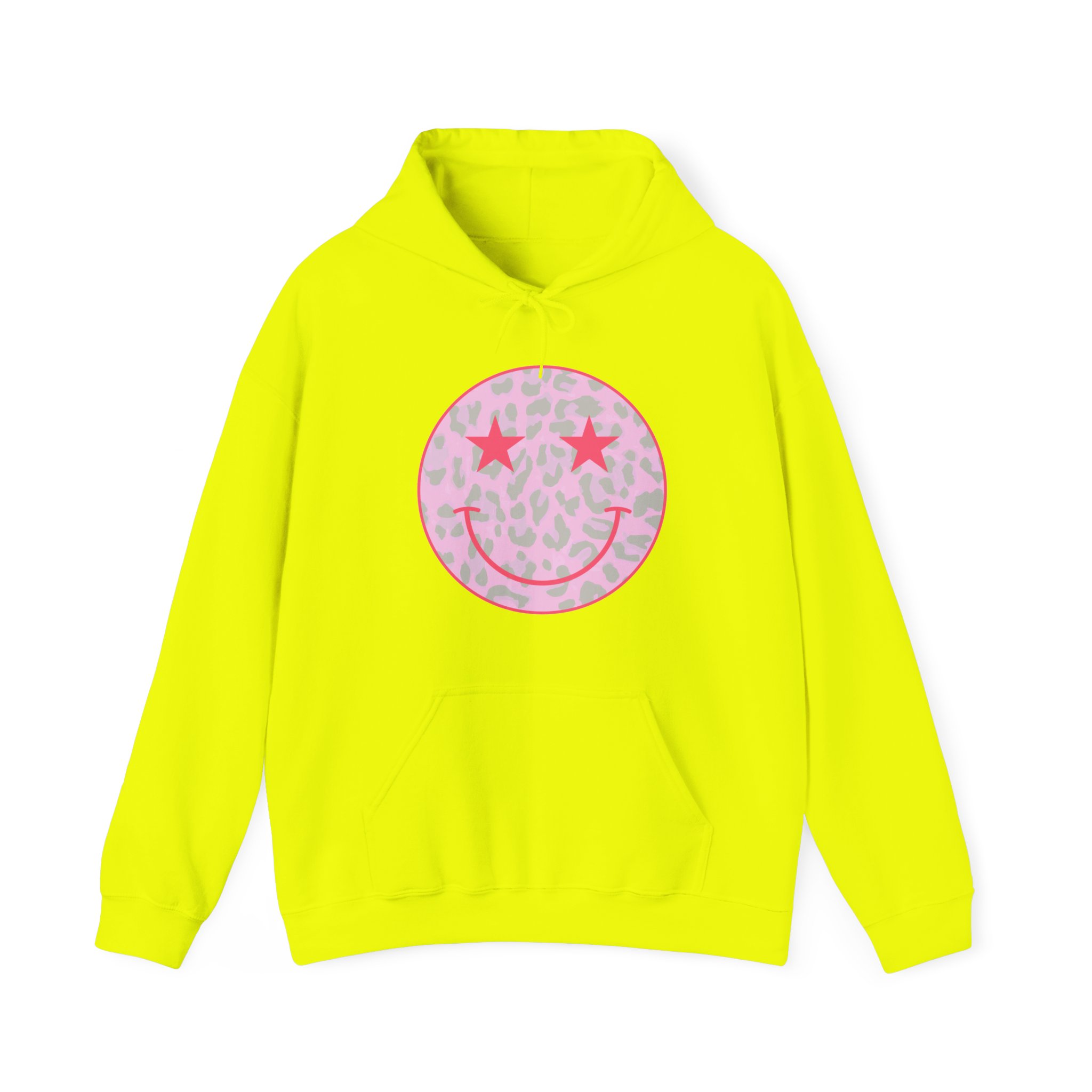 Pink Leopard Smiley Hoodie with Star-Eye Retro Graphic